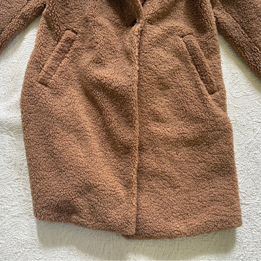 NWT Uniqlo Women's jacket Coat Brown Dark Beige Faux Shearling Jacket - size XS - Picture 3 of 13